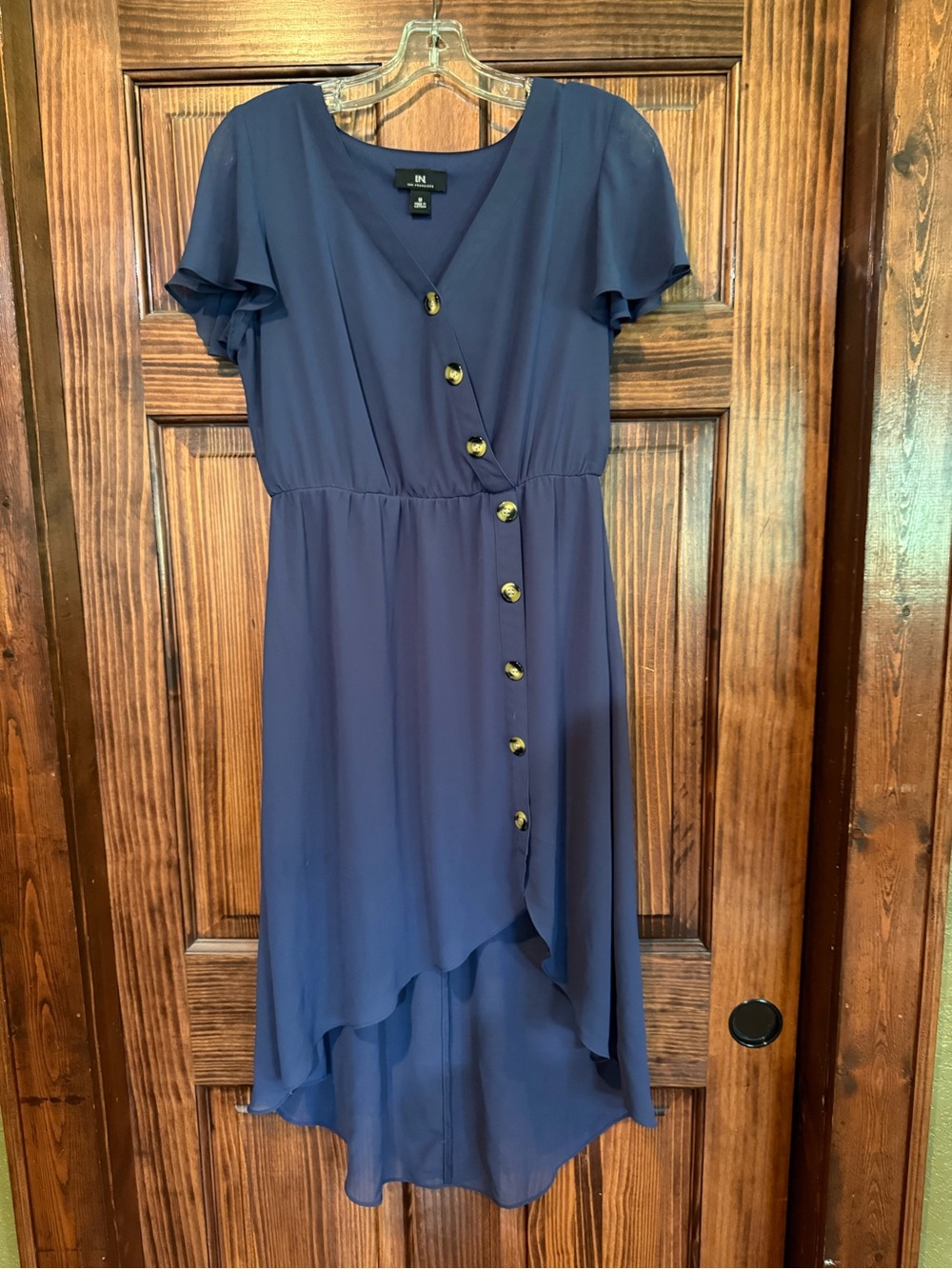 Blue Wrap-Style Button Front Midi Dress